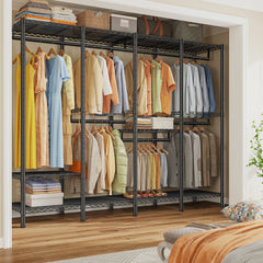 Raybee 76"W Clothing Rack with Shelves, 1100lbs Heavy Duty Clothes Rack, Metal Clothing for Hanging Clothes