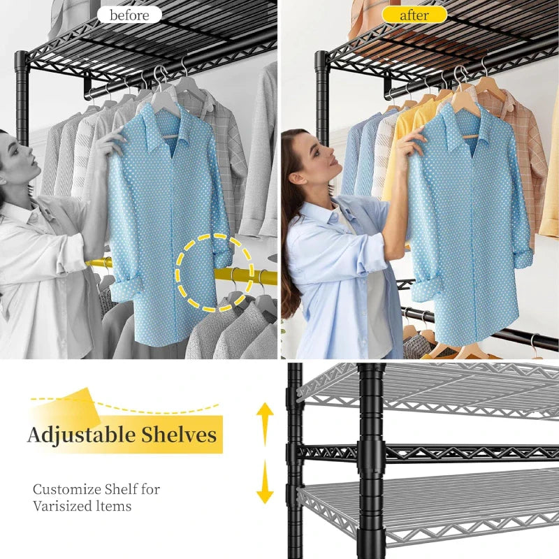 Raybee Heavy Duty Wire Garment Rack,Garment Rack For Hanging,Adjustable Portable Clothes Rack,For Bedroom