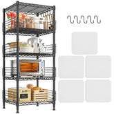 Reibii 5-Tier 18.1" W Metal Wire Storage Shelving Unit, 330 LBS Capacity Adjustable Rack with Side Rails & Hanging Hooks, Multi-Scene Organizer for Kitchen Bathroom Pantry Garage Laundry Room