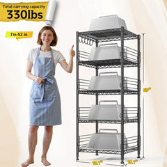 Reibii 5-Tier 18.1" W Metal Wire Storage Shelving Unit, 330 LBS Capacity Adjustable Rack with Side Rails & Hanging Hooks, Multi-Scene Organizer for Kitchen Bathroom Pantry Garage Laundry Room