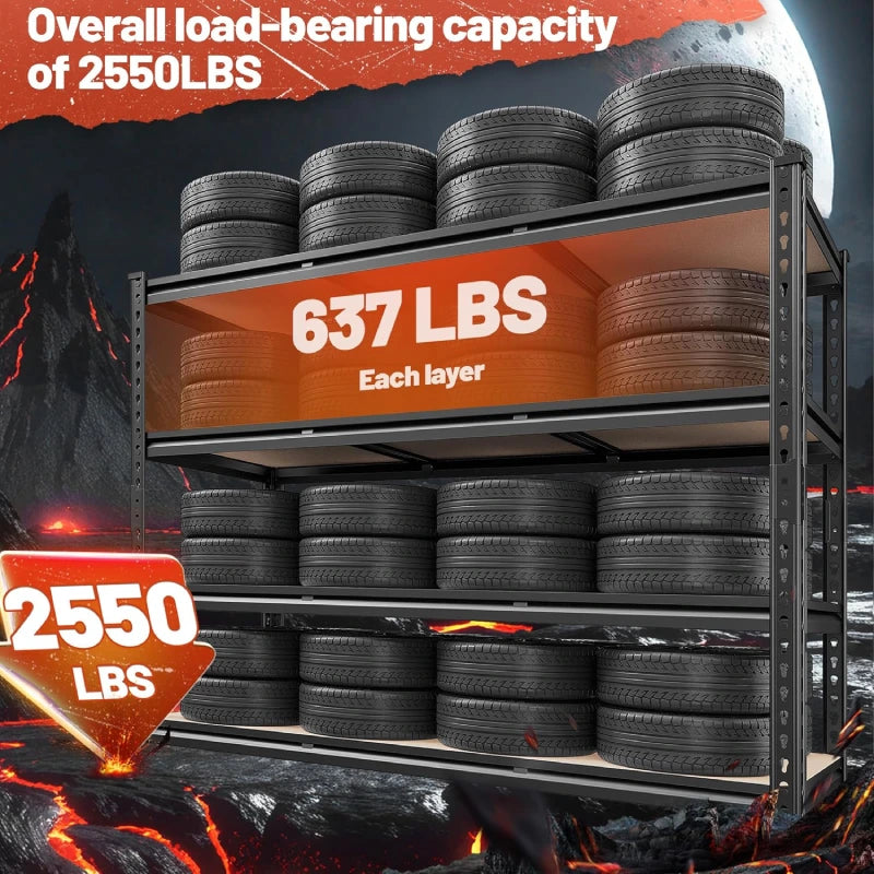 REIBII 48" W Freestanding Shelves, 2550 lbs Heavy Duty Steel Shelving Racks, Adjustable Storage Rack for Garage Kitchen Pantry