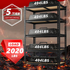 Reibii 35.5"W x 12"D Space-Saving Storage Shelves, 2020 LBS Heavy Duty 5-Tier Adjustable Metal Shelving for Pantry, Laundry Room & Garage