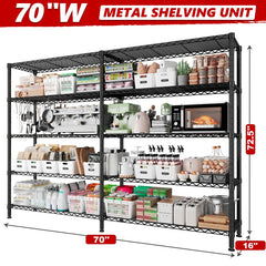 REIBII 70"W L-Shaped Wire Shelving, 1600lbs Adjustable Metal Shelves, Storage Racks Units for Pantry, Kitchen