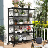 Reibii 35.5"W Metal Wire Shelving with Wheels, Adjustable Outdoor Shelves with Casters for Kitchen, Pantry & Dorm
