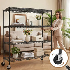 Reibii Rolling heavy duty shelves, Adjustable Metal Shelves Load 2878 lbs,60" W x 24" D Wire Storage Shelves,