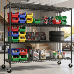 Reibii Rolling heavy duty shelves, Adjustable Metal Shelves Load 2878 lbs,60" W x 24" D Wire Storage Shelves,