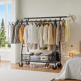 Raybee 65.4"W 350LBS Rolling Clothing rack with Shelves, Adjustable Commecial Garment Racks
