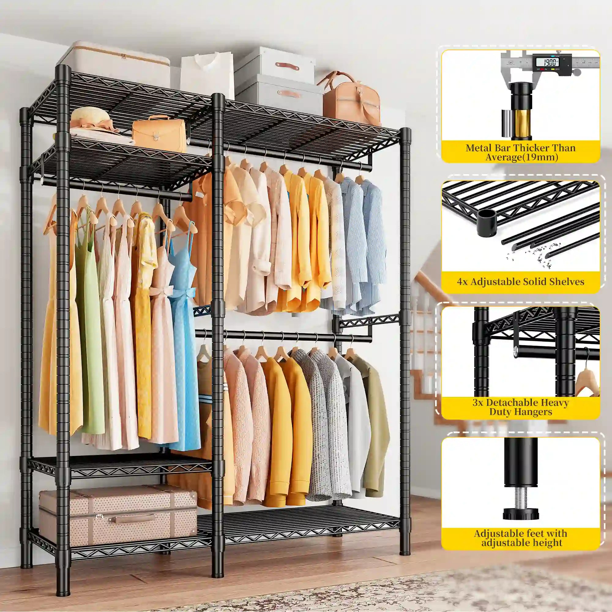 Raybee Heavy Duty Wire Garment Rack,Garment Rack For Hanging,Adjustable Portable Clothes Rack,For Bedroom