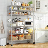 Reibii 45"W x 82"H Wire Shelving with Wheels, 6-Tier Adjustable Metal Shelves Load 1200LBS, Storage Racks for Kitchen Pantry Closet,Chrome
