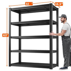 REIBII 32" W Garage Shelving Heavy Duty, 2000 lbs Adjustable Storage Shelves 5-Tier Metal Shelving for Basement Pantry Warehouse