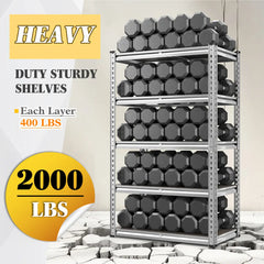 Reibii 5-Tier Galvanized PP Storage Racks for Kitchen, Pantry, Garage, Warehouse – Heavy Duty Metal Shelf Organizer