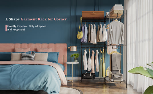 Reibii l shaped clothing rack keeps your home tidy and organized