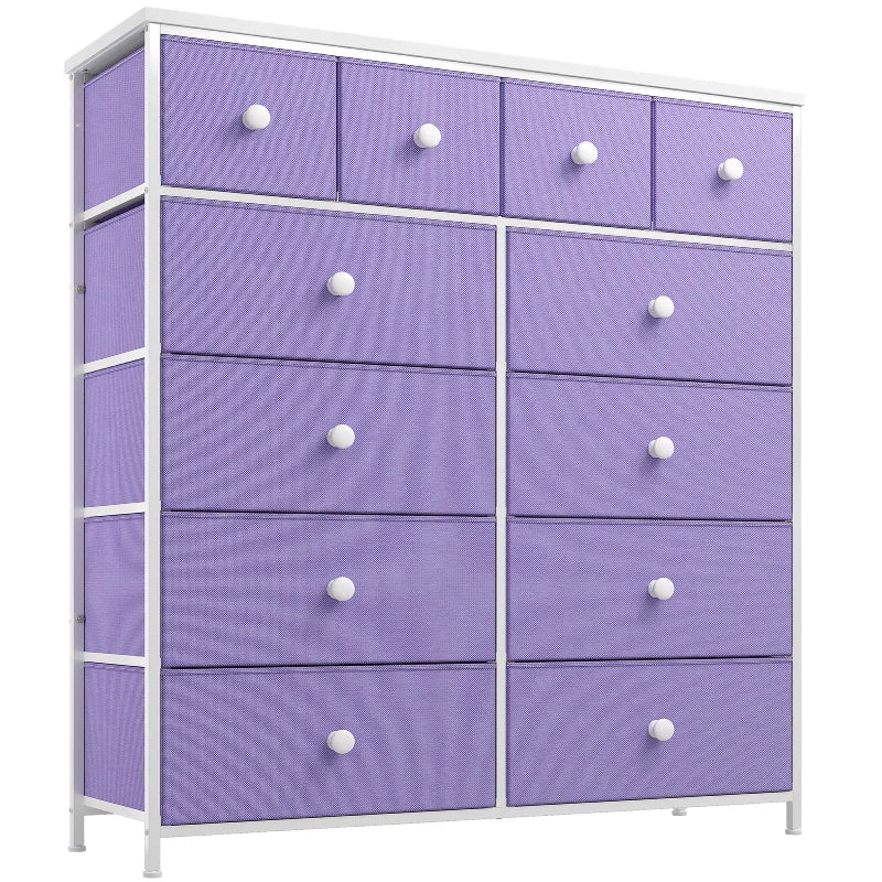 A large dark gray fabric dresser with 16 drawers and black frame; tall and wide, compact organizer.