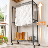 Raybee 79"H Clothing Rack With  Wheels, Rolling Garment Rack For Hanging,Portable Closets