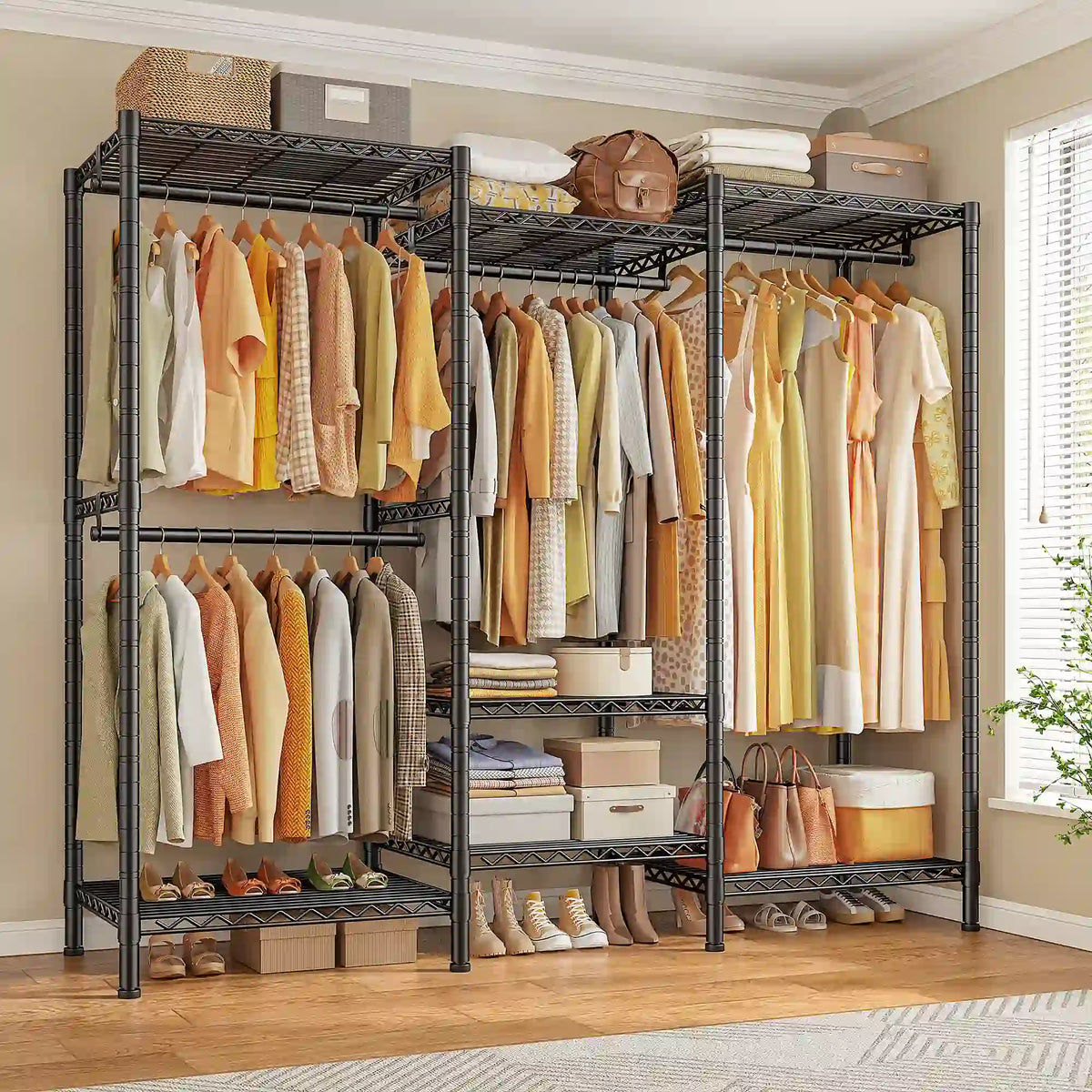 Raybee 77"H 900 LBS Clothing Rack,Freestanding Closet Wardrobe Rack, Metal Garment Rack