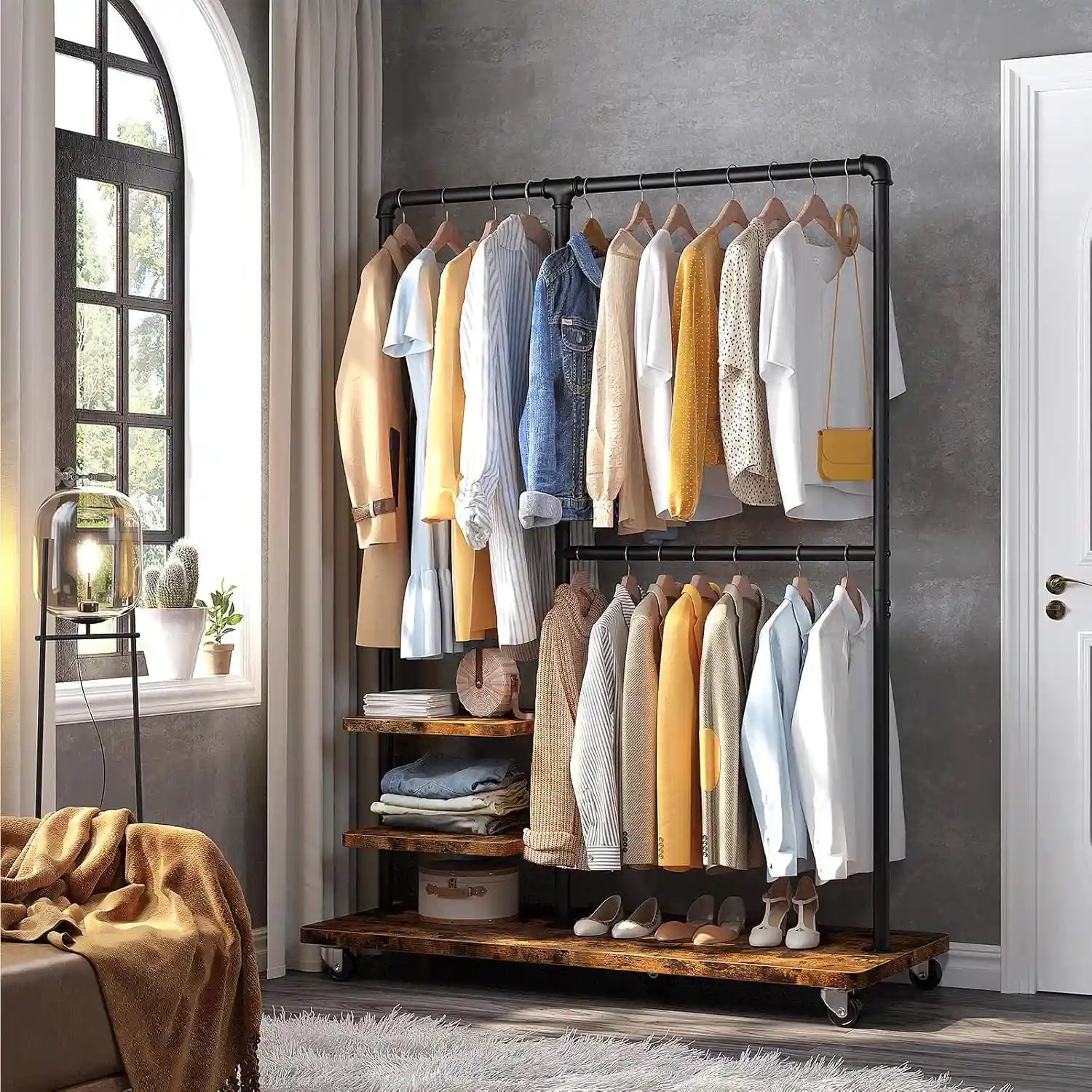 Raybee Industrial Pipe Clothing Rack On Wheels70.9 Raybee Industrial Pipe Clothing Rack On Wheels70.9