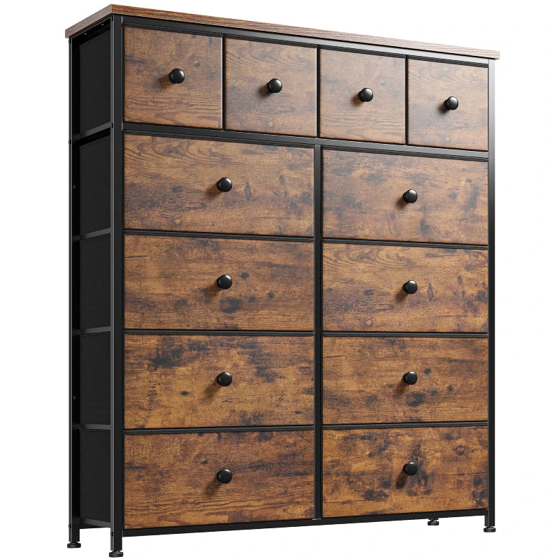 40.7"W 12 Drawers Dresser for Bedroom, Pantry, Chest for Living Room with Deep Drawes for Living Room 40.7"W x 11.9"D x 43.8"H, Brown 40.7"W 12 Drawers Dresser for Bedroom, Pantry, Chest for Living Room with Deep Drawes for Living Room 40.7"W x 11.9"D x 43.8"H, Brown