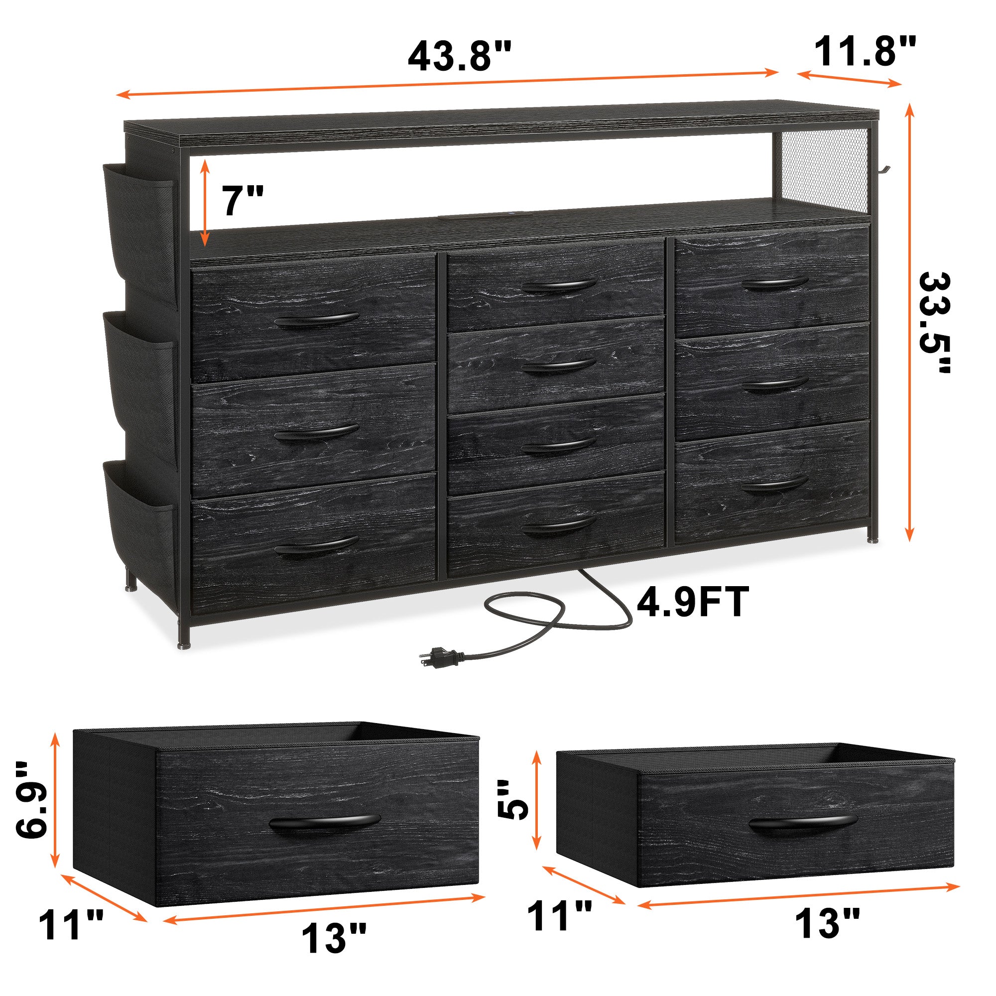 55" Smart TV Stand & Dresser | 10-Drawer Storage w/ LED Lights & Outlets | Metal/Wood Frame (Charcoal Black) 55" Smart TV Stand & Dresser | 10-Drawer Storage w/ LED Lights & Outlets | Metal/Wood Frame (Charcoal Black)