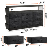 55" Smart TV Stand & Dresser | 10-Drawer Storage w/ LED Lights & Outlets | Metal/Wood Frame (Charcoal Black)