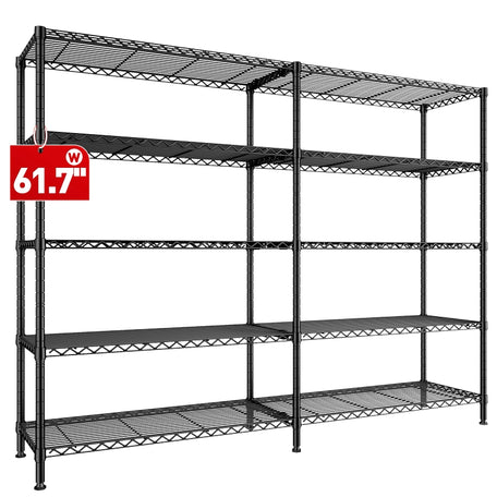 REIBII 62" W Wire Shelving Units Load 1550lbs, 5-Tier Metal L Shaped Shelves, Adjustable Shelving Rack for Pantry Kitchen Closet