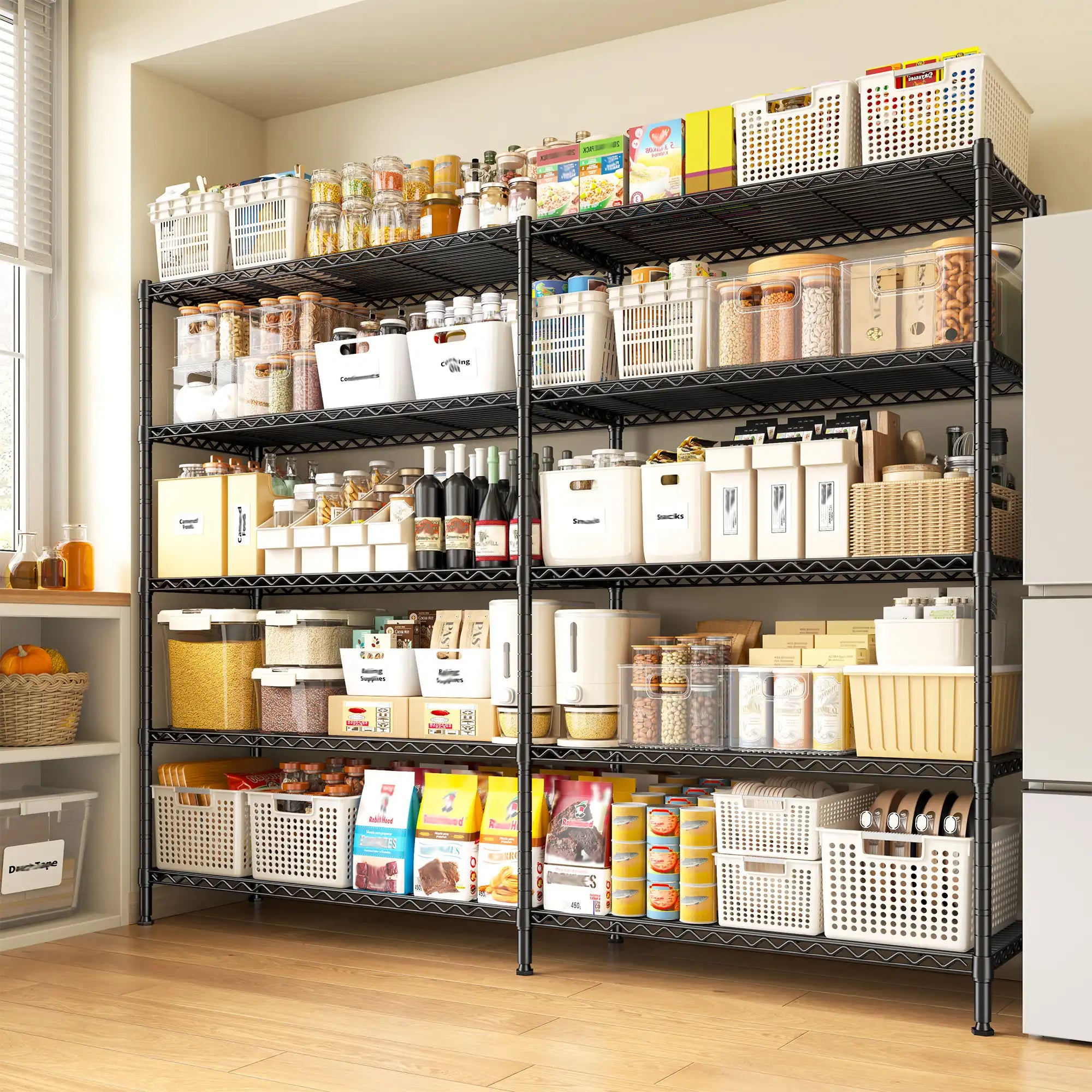 REIBII 70"W L-Shaped Wire Shelving, 1600lbs Adjustable Metal Shelves, Storage Racks Units for Pantry, Kitchen