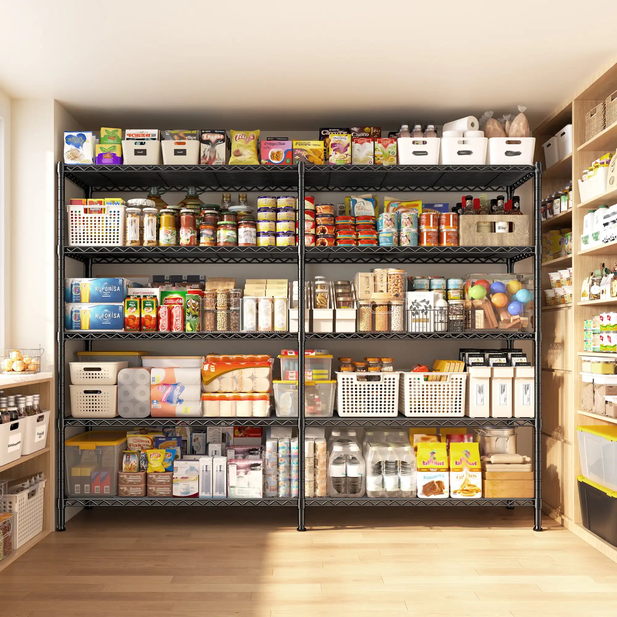 REIBII 70"W L-Shaped Wire Shelving, 1600lbs Adjustable Metal Shelves, Storage Racks Units for Pantry, Kitchen