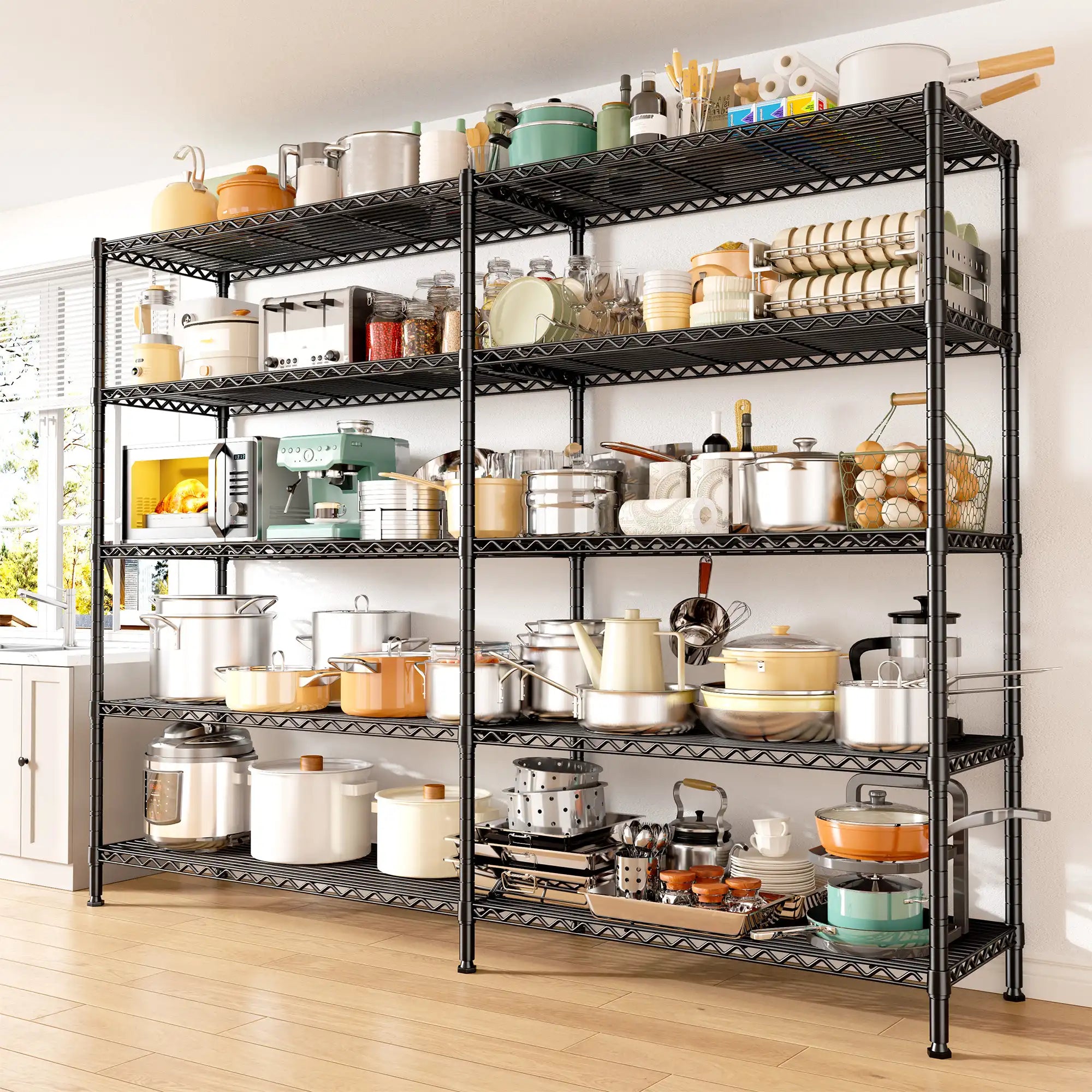 REIBII 70"W L-Shaped Wire Shelving, 1600lbs Adjustable Metal Shelves, Storage Racks Units for Pantry, Kitchen