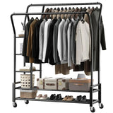 Raybee 70"H Garment Rack with Wheels, Portable Clothes Rack with Shelves,Double Rolling Clothes Rack
