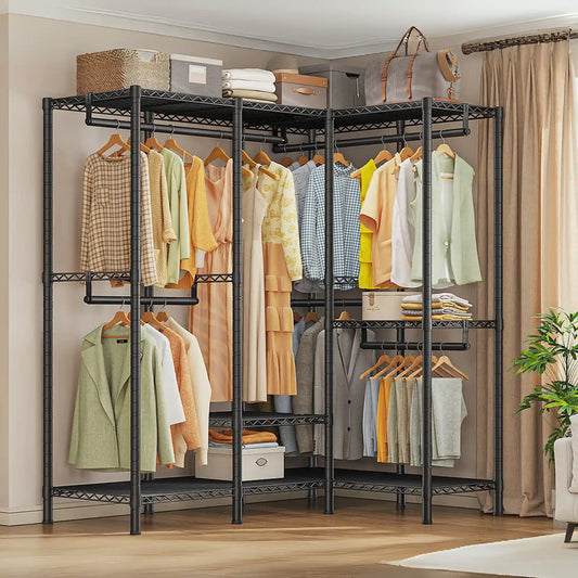 Raybee 76"W Clothing Rack with Shelves, 1100lbs Heavy Duty Clothes Rack, Metal Clothing for Hanging Clothes 2000