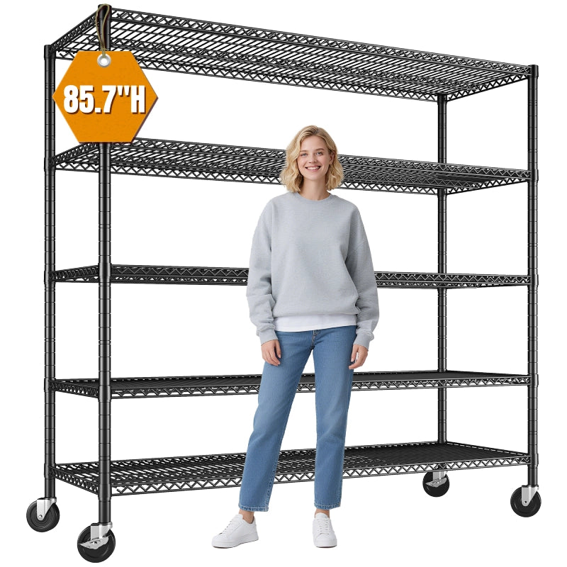 REIBII 55.5"W Wire Shelving Unit With Wheels, 3000Lbs Metal Garage Shelves Adjustable, Wire Shelving Rack for Pantry Kitchen Basement