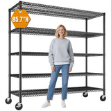 REIBII 55.5"W Wire Shelving Unit With Wheels, 2998Lbs Metal Garage Shelves Adjustable, Wire Shelving Rack for Pantry Kitchen Basement
