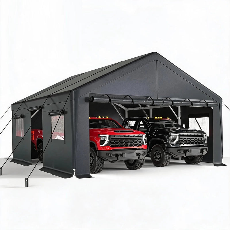 REIBII Heavy Duty Carport, 20x20 ft Portable Garage Carport, All Weather Portable Garage Shelter, Removable Sidewalls, Outdoor Storage & Party Tent