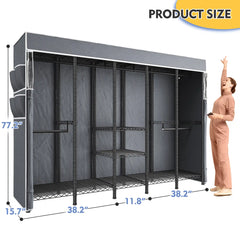 Raybee 90.6''W Heavy Duty Clothes Rack with Cover,1200lbs Freestanding Garment Rack for Bedroom