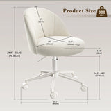 Vanity Chair with Wheels, Velvet Desk Chair, Armless Office Chair, Ergonomic Chair with Lumbar Support for Bedroom