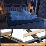 900LBS Upholstered Bed Frame with 2 Storage Drawers,2-Tier Storage Headboard,Noise-Free, No Box Spring Needed