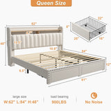 900LBS Upholstered Bed Frame with 2 Storage Drawers,2-Tier Storage Headboard,Noise-Free, No Box Spring Needed
