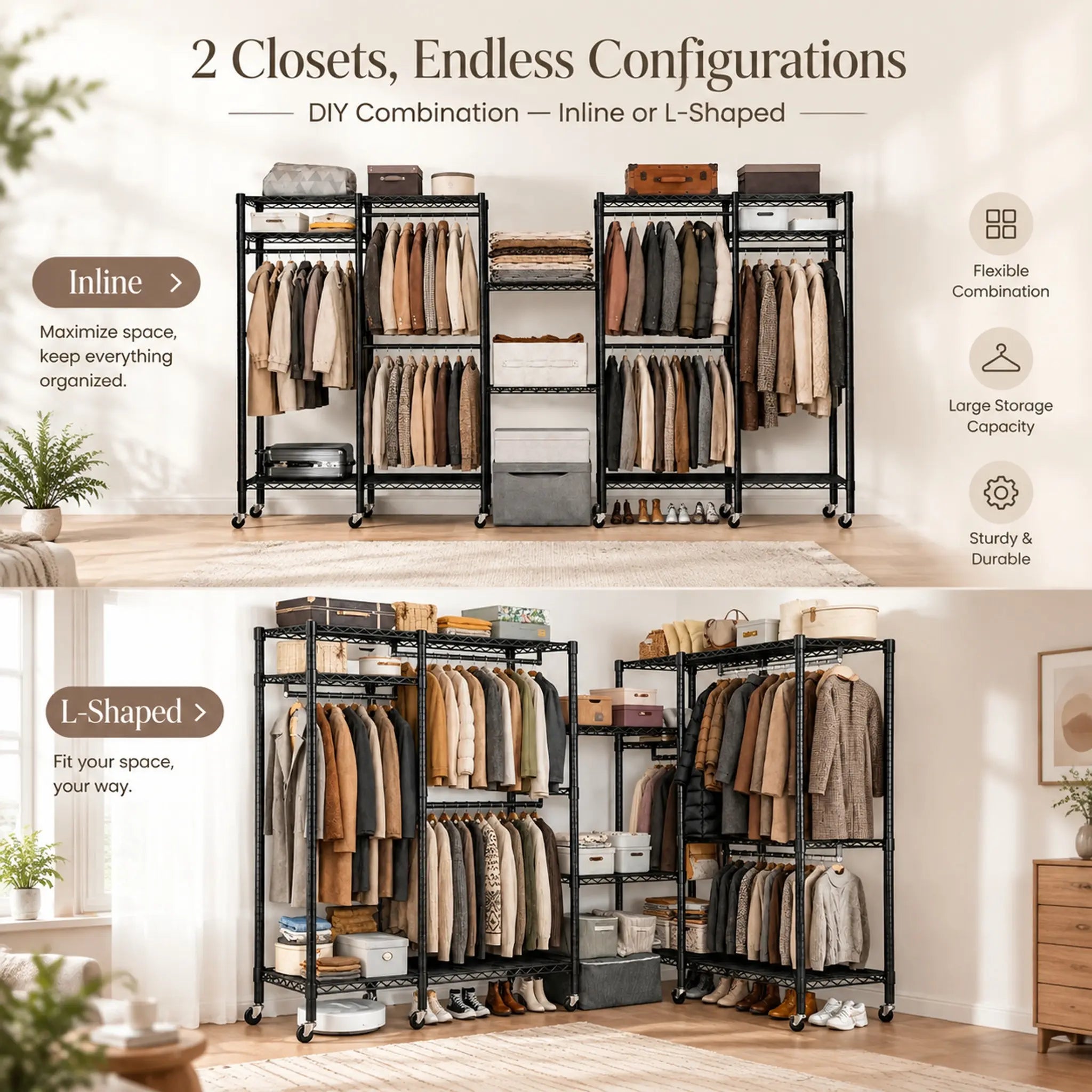 Raybee Heavy Duty Portable Clothes Rack With Wheels,Clothing Rack For Hanging,Garment Rack For Bedroom