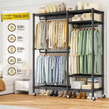 Raybee Heavy Duty Portable Closet, Wire Garment Rack on wheels, Adjustable Hanging Clothes Rack, For Bedroom