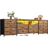 12-drawer TV stand dresser w/ power outlets & LED lights, open shelf, fits 75" TV Modern bedroom media console
