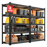 REIBII Set of 2 Metal Storage Shelves, 27.6”W 5 Tier Shelving Unit Adjustable, 2000LBS Storage Rack for Pantry Kitchen Commercial