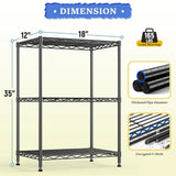 Reibii 3-Shelf Wire Storage Shelves, 18"W Adjustable Small Wire Shelving Units, Metal Wire Rack for Kitchen Pantry Bedroom