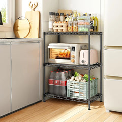 Reibii 3-Shelf Wire Storage Shelves, 18"W Adjustable Small Wire Shelving Units, Metal Wire Rack for Kitchen Pantry Bedroom