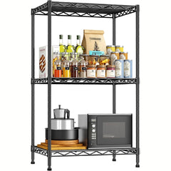 Reibii 3-Shelf Wire Storage Shelves, 18"W Adjustable Small Wire Shelving Units, Metal Wire Rack for Kitchen Pantry Bedroom