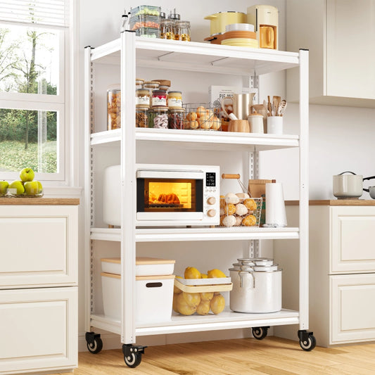 REIBII 59.8"H 4-Tier Rolling Storage Shelves, 530lbs Adjustable Pantry Shelves, Kitchen, Basement 800
