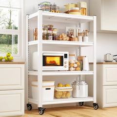 REIBII 59.8"H 4-Tier Rolling Storage Shelves, 530lbs Adjustable Pantry Shelves, Kitchen, Basement