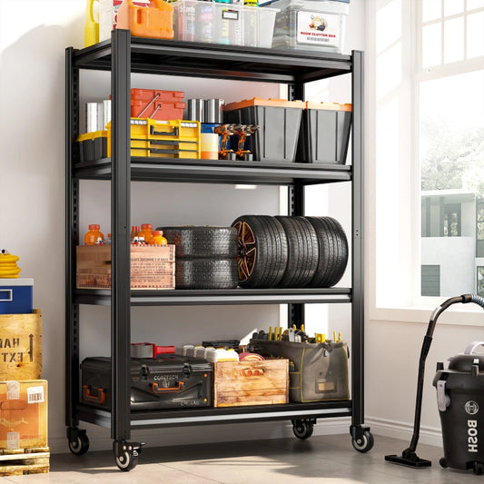 REIBII 59.8"H 4-Tier Rolling Storage Shelves, 530lbs Adjustable Pantry Shelves, Kitchen, Basement 800