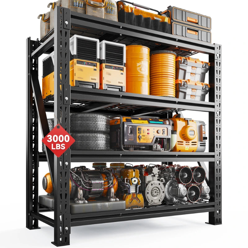 Reibii 4-Tier Heavy Duty Garage Storage Shelves 3000LBS Capacity 51.5" W x 17.7" D x 72" H Large and durable Adjustable Industrial Metal Shelf System  for Garage,Workshop