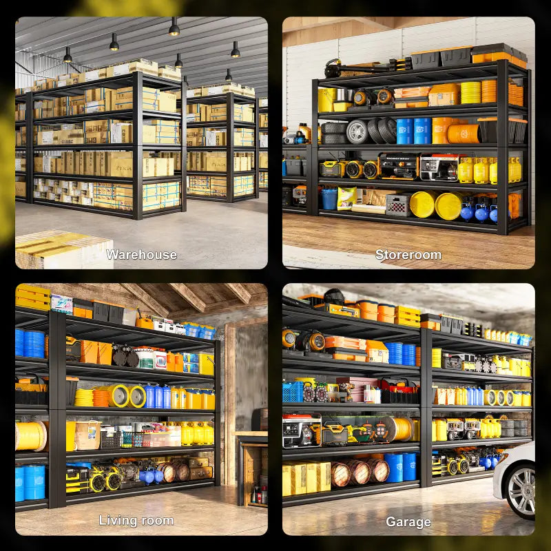 Ideal garage organization shelves for workshops, utility rooms, basements, and business storage.