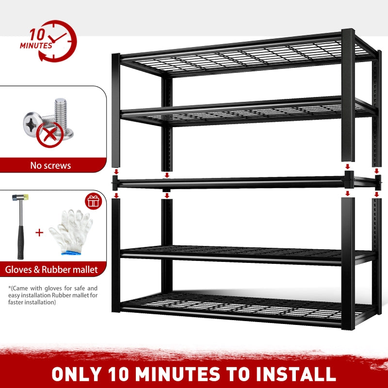 REIBII 48"W Heavy Duty Garage Shelving, 5-Tier Adjustable Storage Shelves Garage, 3000LBS Rust-Proof Storage Shelving for Warehouse, Basement