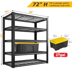 REIBII 35.5" W x 72" H Metal Shelving, 2500 LBS Adjustable Storage Shelves for Garage, Basement, Kitchen and Pantry